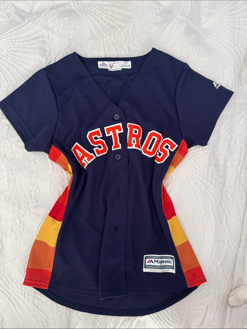Majestic Navy Astros Button-Up Jersey with Red and Yellow Accents